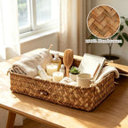 Certbuy Set of 4 Wicker Basket with Lid Nautral Seagrass Storage Baskets Sturdy Woven Rectangular Basket Bins for Organizing Shelf Closet Bedroom - Image 5