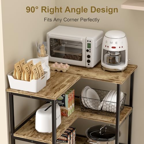 VECELO Corner Cabinet Table with 3 Tier Open Shelf, Multipurpose Display Organizer Storage Stand, for Small Space Living Room Home Office Kitchen,Oak Grey - Image 4