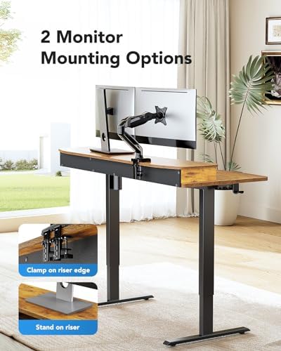 HUANUO 60″ x 30″ Electric Standing Desk with 2 Drawers, C-Clamp Mount Compatible, Height Adjustable Computer Desk, Home Office Stand Up Desk with 4 Preset Heights & 2 Hooks, Vintage Brown - Image 4