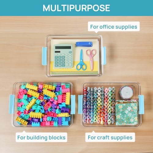 Vtopmart 4 Pack 6 Qt Plastic Storage Bins with Lids, Sensory Bins, Blue - Image 7