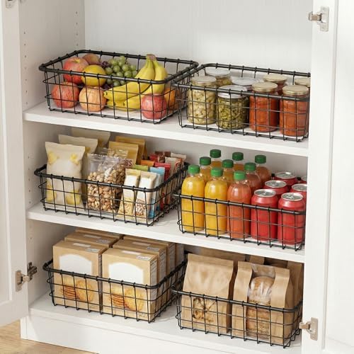 12PK Wire Baskets for Pantry Storage and Organization, Storage Baskets for Shelves with Liners, Kitchen Baskets, Bronze - Image 3