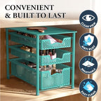Simple Houseware Stackable 3 Tier Slide Basket Organizer Drawer, Turquoise - Image 5