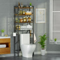 Over-The-Toilet Storage,4 Tier Adjustable Bathroom Organizers and Storage with Toilet Paper Holder and 9-Hooks,Toilet Rack for Cabinet Organizer,Fit Most Toilets(Rustic Brown) by QUJEON