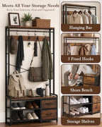 Faesun Hall Tree with Bench and Shoe Storage, Rustic Brown - Image 4
