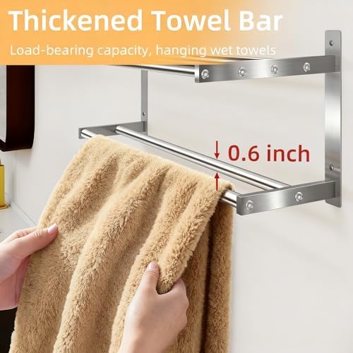 Taaji Towel Racks for Bathroom 24 inch, 2 Tier with Towel Bars, Brushed - Image 3
