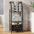 CHOEZON 3-Tier Towel Rack Freestanding, Towel Rack with a Fabric Drawer, 2 M-Shaped Metal Dividers and 4 Hooks, Bathroom Towel Storage Shelf, Towel Storage for Bathroom, Rustic Brown and Black TCJ29BF by Choezon
