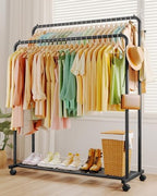 Sakugi Double Rod Clothes Rack Mesh Shelf & Hooks, 47.2x16.9x59.1, Black - Image 3