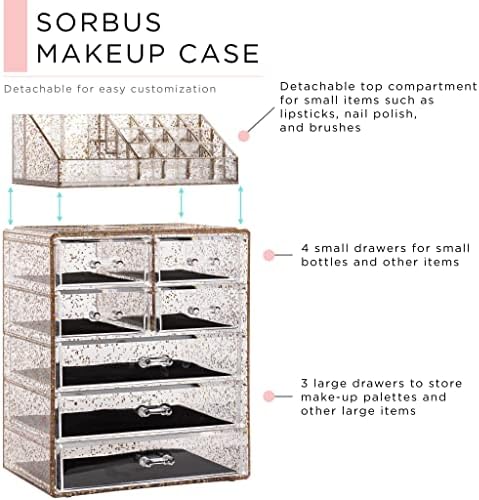 Sorbus Makeup Organizer, 7-Drawer Acrylic 2-Piece Set (Glitter) - Image 4