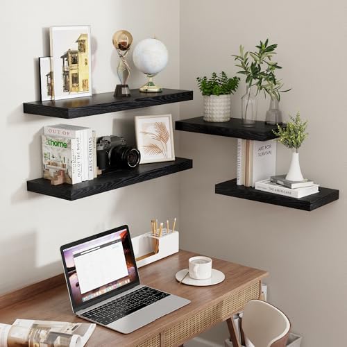 Fun Memories 32" W x 9.3" D Floating Shelves in Black, Rustic Wood Deep Shelves for Bedroom, Kitchen, Living Room, Long Floating Shelf for Wall, Storage Display Wall Shelf for Books Decor - Image 5