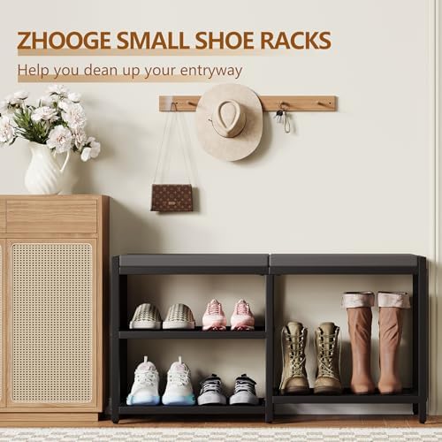 ZHOOGE Shoe Bench & Rack Storage Bench - Entryway Bench with Seat Cushion, Stable Organizer for Entryway & Living Room, Holds Up to 300 lb, (35" L x 12" W x 17" H, Black) - Image 7