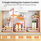 PXRACK Under Sink Organizer, Adjustable Height, 2 Tier Pull Out Under Cabinet Organizer, Slide Out Thickened Metal Under Sink Storage for Kitchen Bathroom Laundry Pantry Cabinet, Pink, Large-1-Pack - Image 5