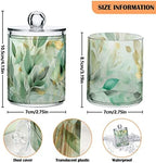 Vnurnrn Green Gold Leaves Clear Plastic Jar Set for Cotton Swab Cotton Ball Cotton Round Pads Floss, Bathroom Canisters Storage Organizer, Vanity Makeup Organizer 4 Pack - Image 3