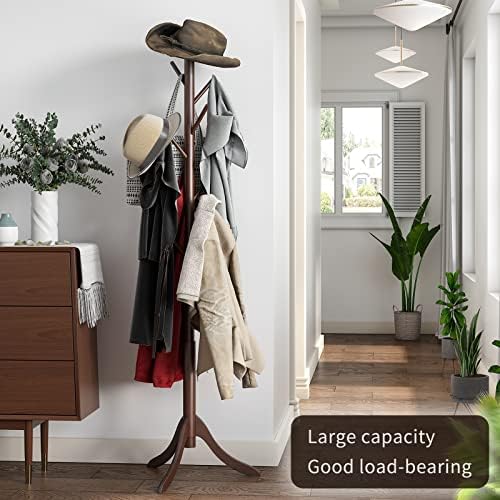 Coat Rack Freestanding, Coat Stands Entryway, Bamboo Coat Rack Hat Hanger 8 Hook for Jacket, Purse, Scarf Rack, Umbrella Tree Stand (Brown) - Image 2