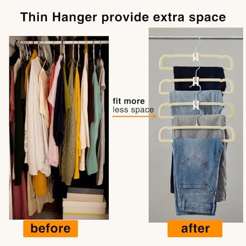 60 Pack Beige Velvet Felt Pants Hangers with 60 Hooks, Heavy Duty Space Saving Clothes Hangers with 360° Swivel Hook, Non Slip Thin Cute Flocked Design for Shirts, Coats, Dresses & Closet Organization - Image 2
