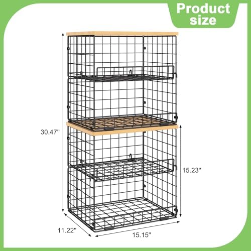 4 Pack Stackable Wire Baskets for Pantry Organizers and Storage, Pantry Baskets with Fixed Wooden Top, Fruit and Vegetable Storage Bins for Organizing Onion Potato Snack for Kitchen Cabinet/Countertop - Image 6