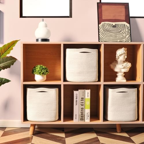 ICERZCZ 11 Inch Cube Storage Bins, Organizer Bins, Woven Cotton Rope Baskets for Storage, Storage Baskets for Organizing Shelves, White Basket for Toys, Off White (Pack of 3) - Image 2
