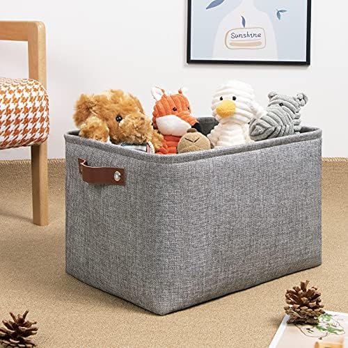 DULLEMELO Medium Storage Baskets for Organizing, Rectangular Fabric Storage Bins Collapsible, Perfect for Shelves, Closets, Nursery, Home, Office, Empty Gift Baskets (3-Pack,Grey) - Image 2