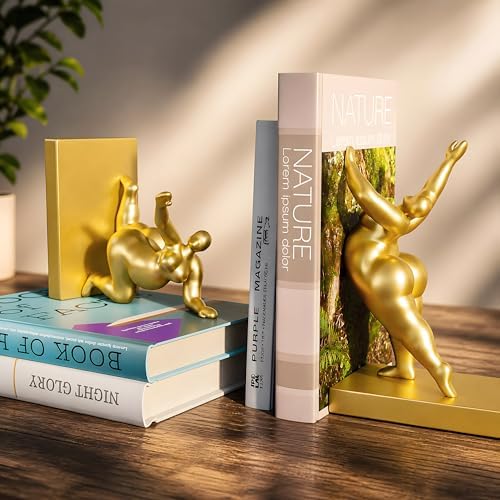Sculptural Bookends Set of 2, Decorative Modern Bookends with Adjustable Phone & Tablet Holder, Artistic Resin Book Ends for Shelves, Durable Home & Office Decor – Metallic Gold - Image 7