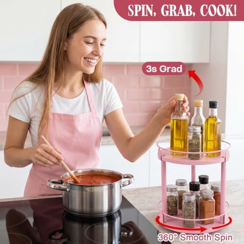 Light Pink 2 Tier Lazy Susan Organizer, 10 in Rotating Spice Rack - Image 4