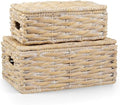 Set of 2 White Wicker Baskets with Lid by 84ECO