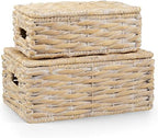 Set of 2 White Wicker Baskets with Lid by 84ECO