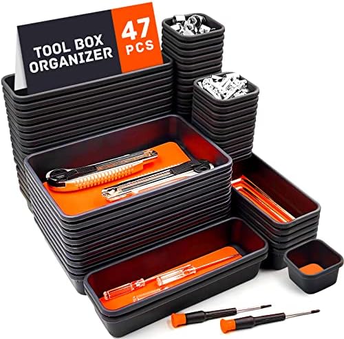 Tool Box Organizer, Tool Drawer Organizer Tray Divider, Toolbox Organization, Garage Tool Organizers and Storage, Tool Box Accessories for Rolling Tool Chest Cabinet (Orange (47PCS)) by Vexercisehoop