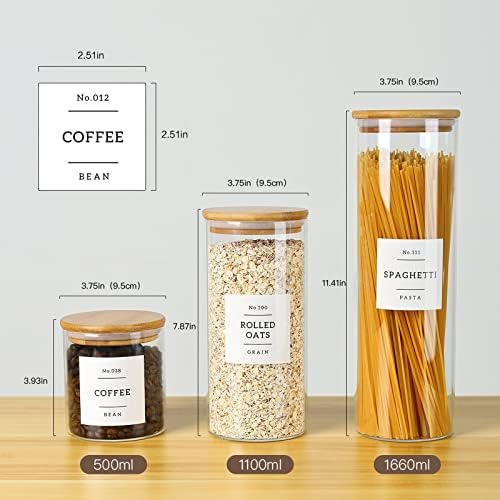 CZSZYGHBAO 5 Pack Glass Jars with Bamboo Airtight Lids - Stackable Food Storage Containers with 132 Pantry Labels - with Wood Lid for Candy, Cookie, Rice, Sugar, Flour, Pasta, Nuts - Image 6