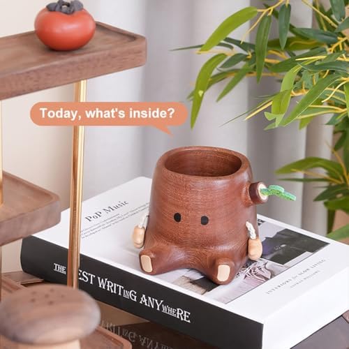 Stump Pen Holder – Cute Wooden Desk Organizer, Fairy Tale Tree Stump Pencil Cup for Stationery, Makeup Brushes, Dried Flowers, Solid Wood Desktop Decor Gift - Image 4