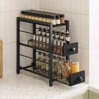 YATINEY Spice Rack, 3-Tier Pull Out Spice Rack Organizer for Countertop, Narrow Kitchen Countertop Storage Shelf with 2 Drawers, for Kitchen, Cafe, Black SR02BB - Image 2
