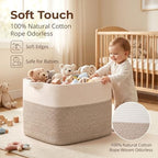 OIASKET 108L Cotton Rope Storage Basket for Living Room and Bedroom 25"x16"x16" Woven Laundry Basket, Heavy Duty Bin for Blankets, Pillows & Toys, Pet-Safe & Scratch-Free, Brown and White - Image 4