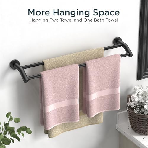 FORIOUS Double Towel Bar 24", Bathroom Towel Holder Rod Wall Mounted Black - Image 6