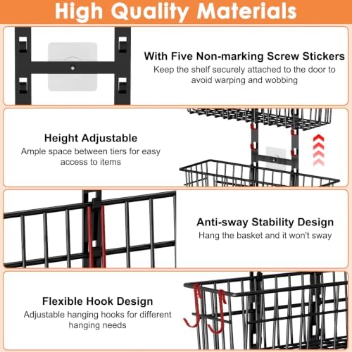 Hongtamoya 8 Tier Over The Door Organizer, Adjustable Hanging Door Organizer with 8 Wire Baskets 6 Hooks, Behind The Door Storage for Pantry Closet Bedroom Bathroom Cabinet Kitchen Laundry Room, Black - Image 5