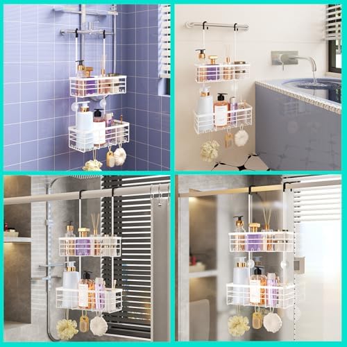 HapiRm Hanging Shower Caddy Organizer - No Drilling Shower Organizer with Hooks, Rustproof & Waterproof 304 Stainless Steel Bathroom Shelves - White - Image 3