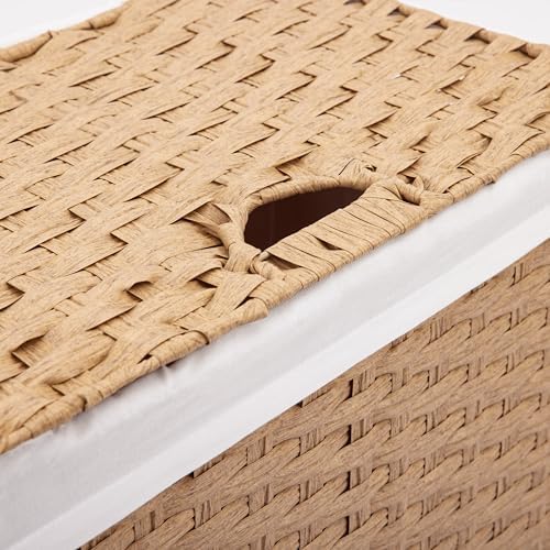 Seville Classics Premium Handwoven Portable Laundry Bin Basket with Carrying Handles, Household Storage for Clothes, Linens, Sheets, Tan, Rectangular Hamper - Image 5