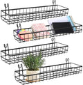 4 Pcs 15.75 x 3.94 x 1.97 Inch Metal Grid Wall Baskets with Hooks Grid Wall Shelves Hanging Wire Basket Multi Function Storage Organizer for Kitchen Organizing Display (Black) by Unknown