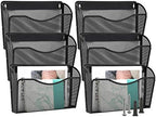 EASEPRES 6 Single Pocket Mesh Hanging File Organizer, Vertical Wall Mounted Magazine File Holder, Mount Basket Mail Paper Document Folder Organizing for Office, Home and School, Black by EASEPRES
