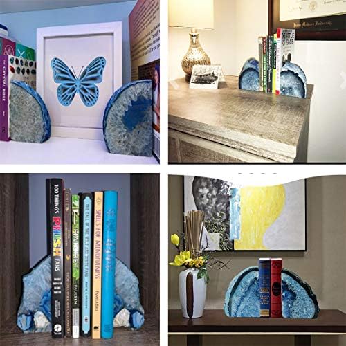 JIC Gem Blue Agate Geode Bookends Heavy Duty Hippo bookends 1 Pair 3-4Lbs - Image 7