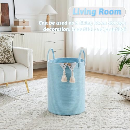 Laundry Basket,Woven Cotton Rope Laundry Hamper,80L for Decor Storage of Dirty Clothes,Toys and Blankets in Bathroom,Baby Room and Living Room - Image 2