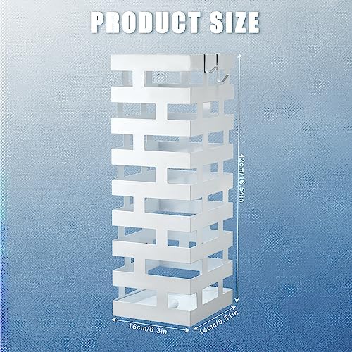 Tudomro Umbrella Stands for Entryway Large Metal Umbrella Holder 6.3 x 5.5 x 16.5 Inches with Removable Water Tray and Hooks Decor Freestanding Rectangular Storage Hollow Rack for Home Office (White) - Image 2