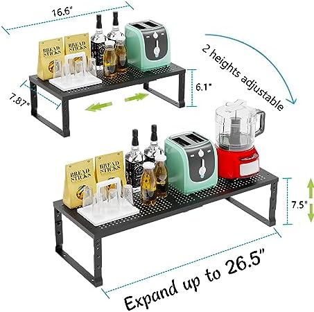 Jojocross Expandable Adjustable Stackable Kitchen Organizer, Spice Rack,Metal Pantry Storage Shelves Racks,Counter Shelf for Cabinets, Countertop, Cupboard(2 Packs/Medium/Black) - Image 6