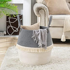 KAKAMAY Woven Baskets for Storage(17"x17"),Large Cotton Rope Woven Baby Laundry Hamper,Collapsible Laundry Basket, Blanket Basket for Organizing Living Room,Nursery,Pillows,Toy Chest(Grey) - Image 6