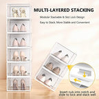 12 Pack Large Shoe Organizer Storage Boxes for Closet, Modular Space Saving Shoe Boxes Clear Plastic Stackable Sneaker Containers Display Case with Lid, Pearl White - Image 3