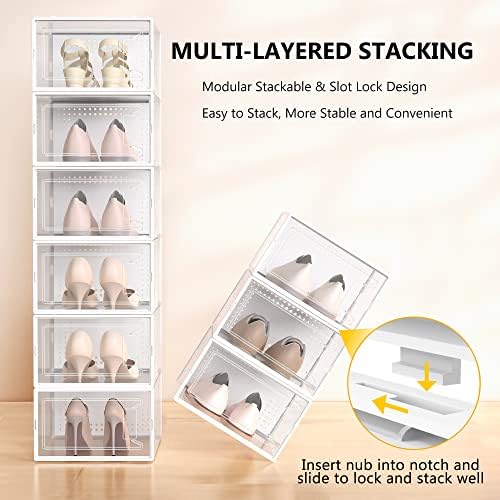 12 Pack Large Shoe Organizer Storage Boxes for Closet, Modular Space Saving Shoe Boxes Clear Plastic Stackable Sneaker Containers Display Case with Lid, Pearl White - Image 3