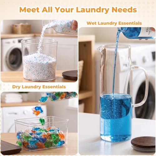 Acrylic Laundry Pod Containers and Dryer Sheet Holder & Glass Laundry Detergent Dispenser with Handle, Labels, and Spoons, for Laundry Room Organization and Storage (5 Pack, Brown) - Image 5