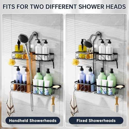 Stainless Steel Shower Caddy Hanging with Soap Dish and Hook,Black - Image 3