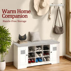 47.2" Shoe Storage Bench with Cushion, 6 Open Cubbies, 2 Cabinet - Image 3