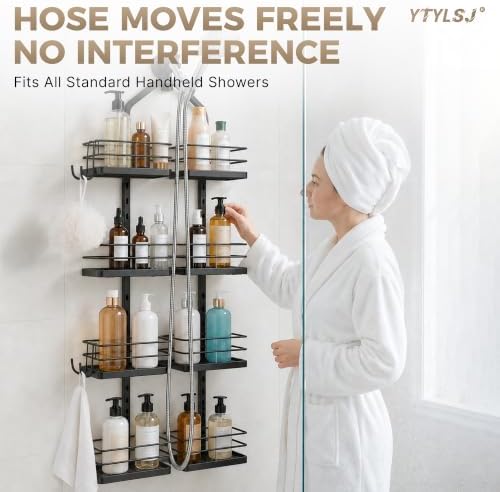 4-Tier Hanging Shower Caddy for Handheld Showerhead, Matte Black - Image 7