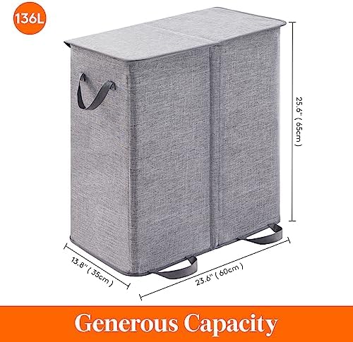 Lifewit Double Laundry Hamper with Lid, Removable Laundry Bags, Gray - Image 6