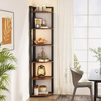 Tribesigns 6 Tier Corner Shelf, 70.9 Inch Tall Corner Bookshelf Small Bookcase Rustic Corner Shelving Unit Storage Rack for Living Room, Home Office, Kitchen, Small Space - Image 5