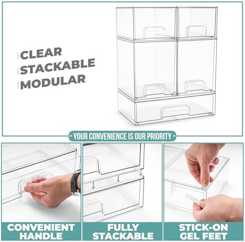 Sorbus Clear Stackable Storage Drawers (5 Pack, Complete Set) - Image 5